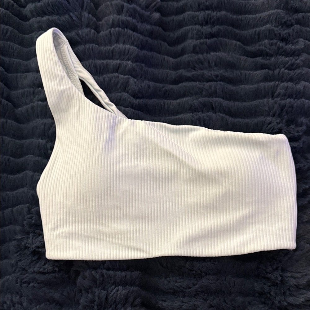 light blue Ribbed One-Shoulder sports bra